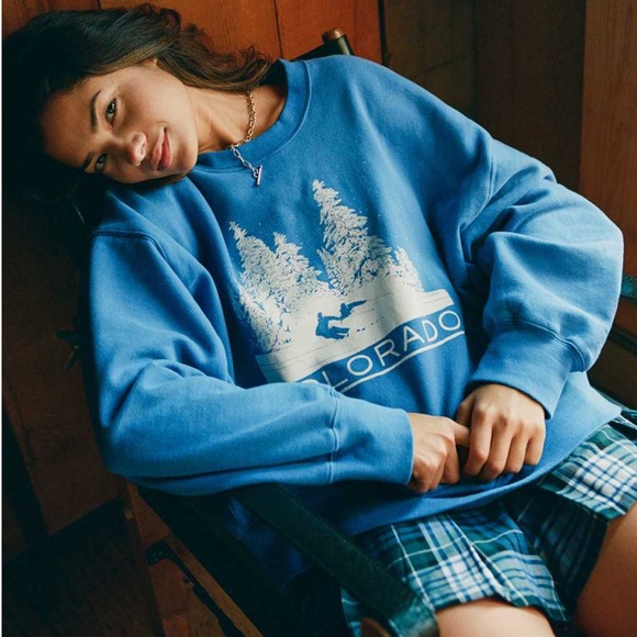 American Eagle - Cozy Blue Crewneck Sweater, Skiing - US LG - Picture 3 of 11